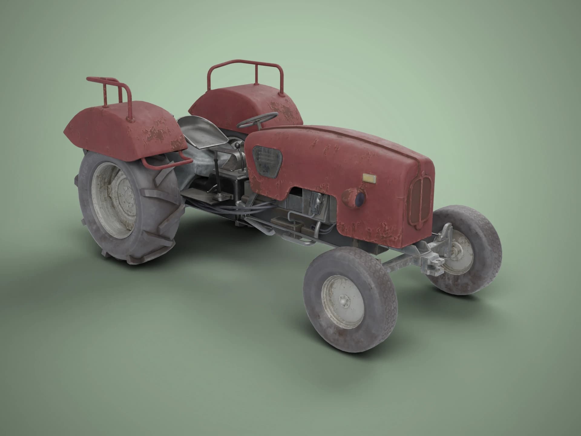 Weathered Vintage Farm Tractor 3D Model