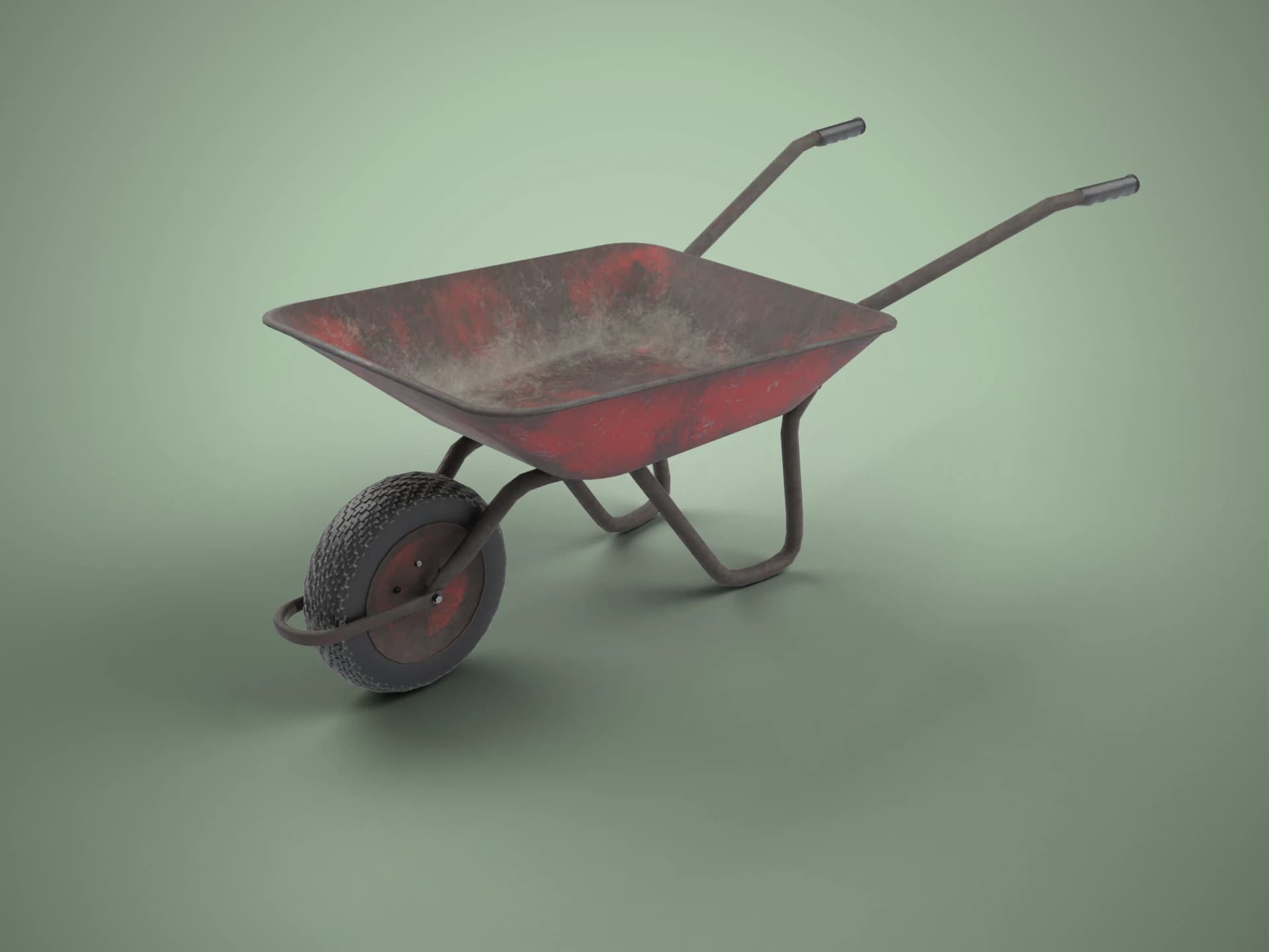 Rusty Red Metal Wheelbarrow 3D Model