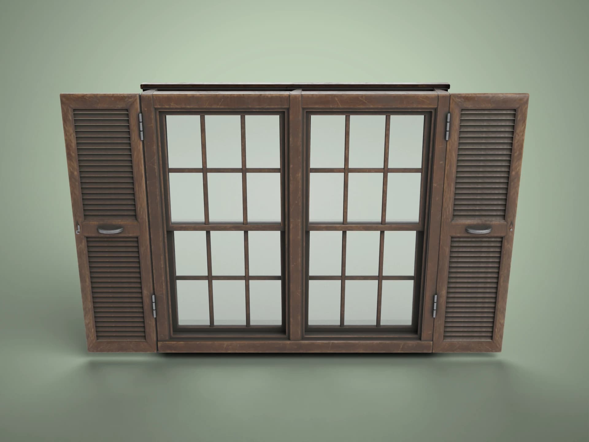 Wooden Window with Louvred Shutters 3D Model