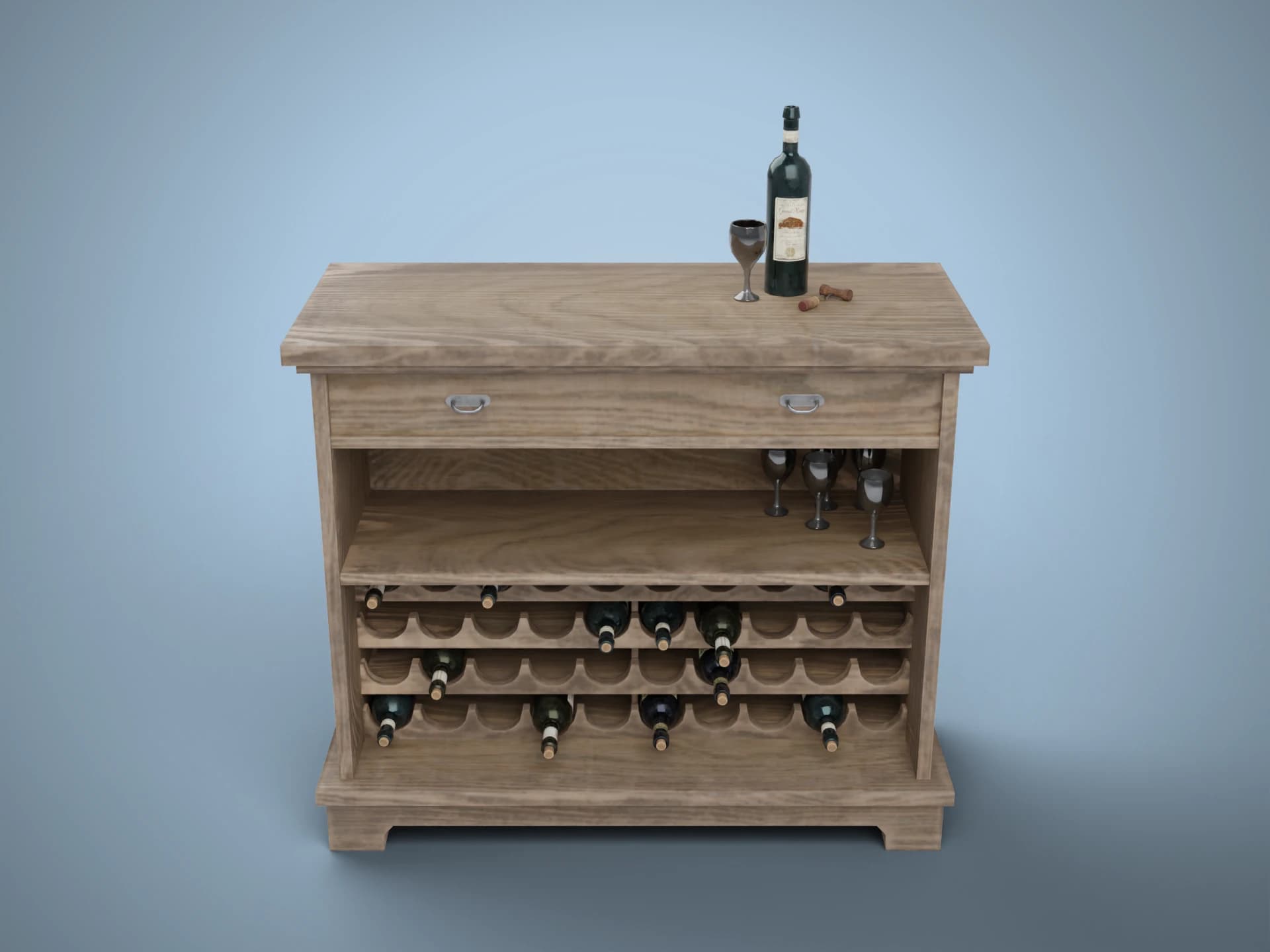 Rustic Wooden Wine Cabinet 3D Model