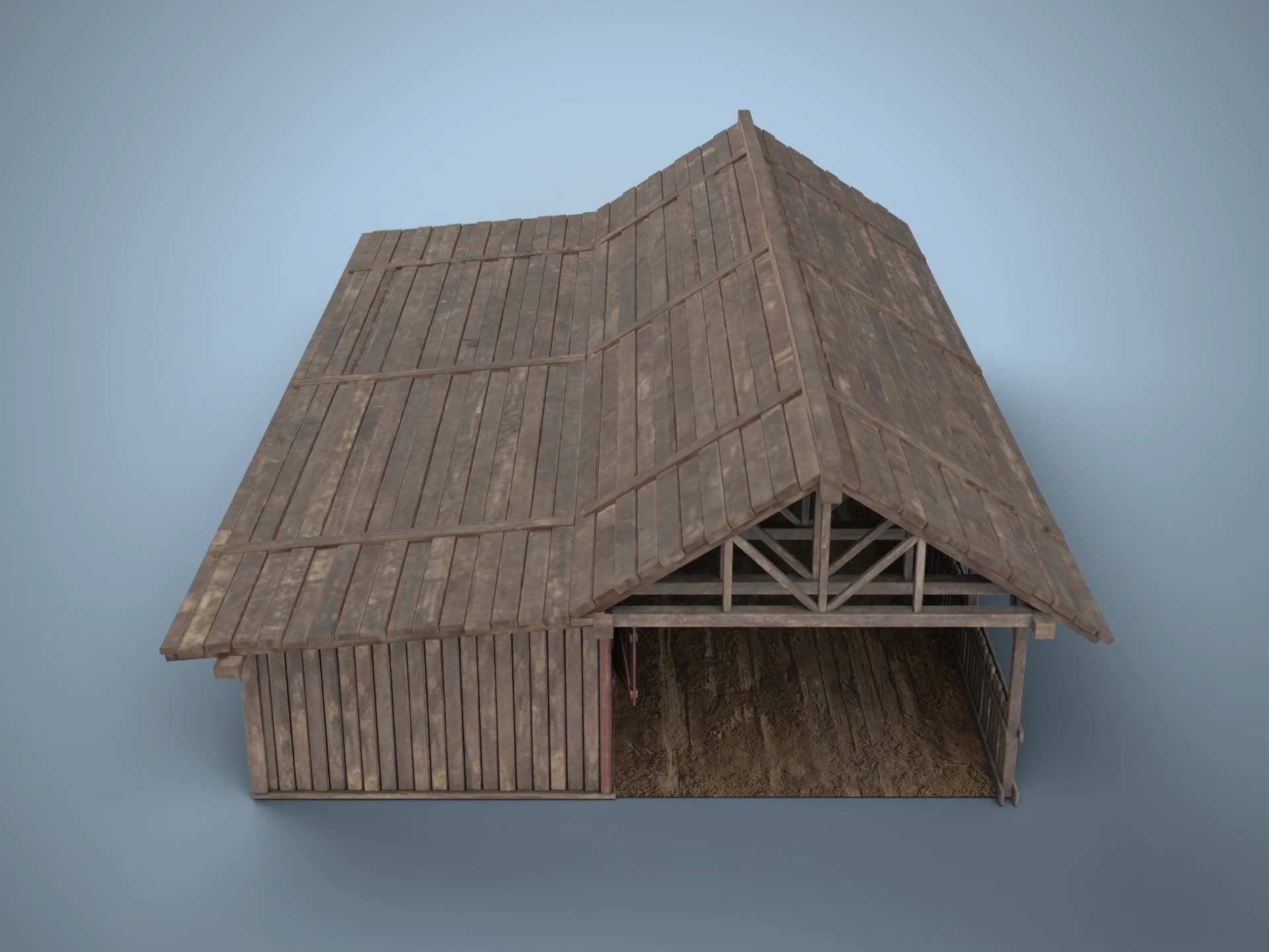 Rustic Timber Barn House with Porch 3D Model