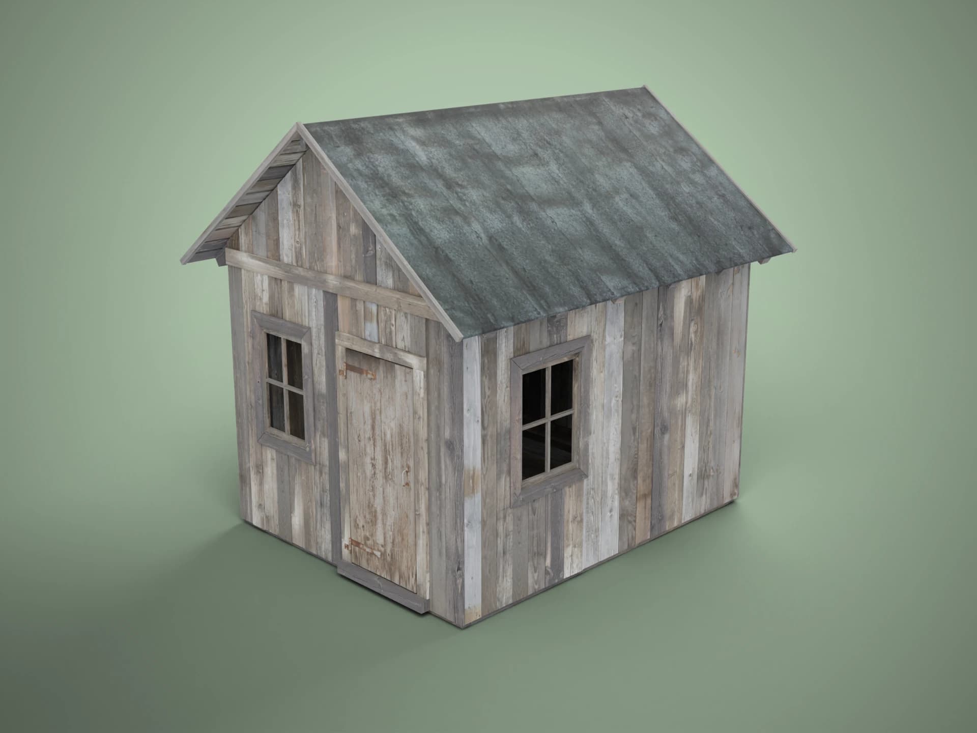 Small Weathered Wooden Cabin 3D Model