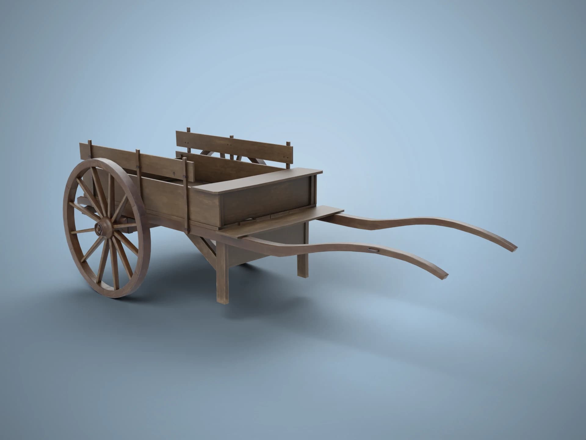 Old Wooden Two-Wheeled Cart 3D Model