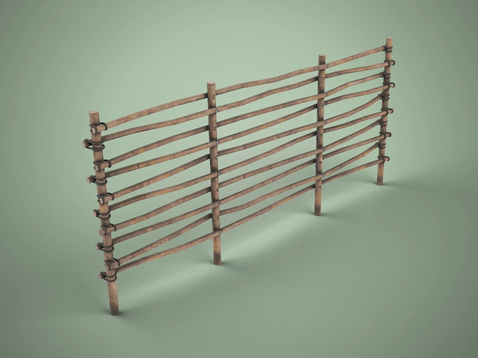 Rustic Wooden Pole Fence 3D Model