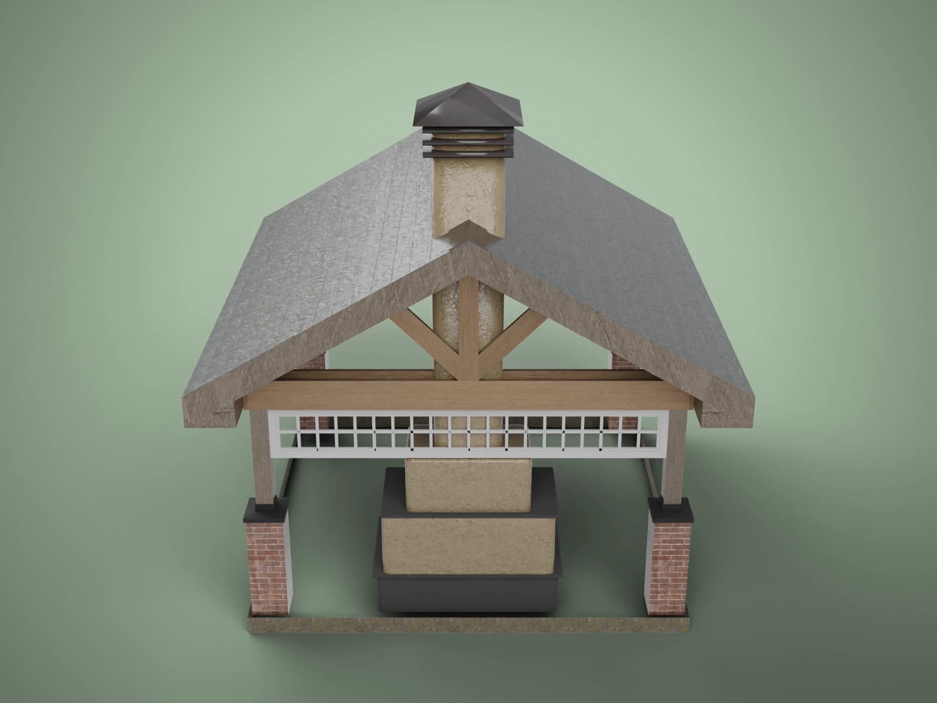 Wooden Gable Garden Pavilion 3D Model
