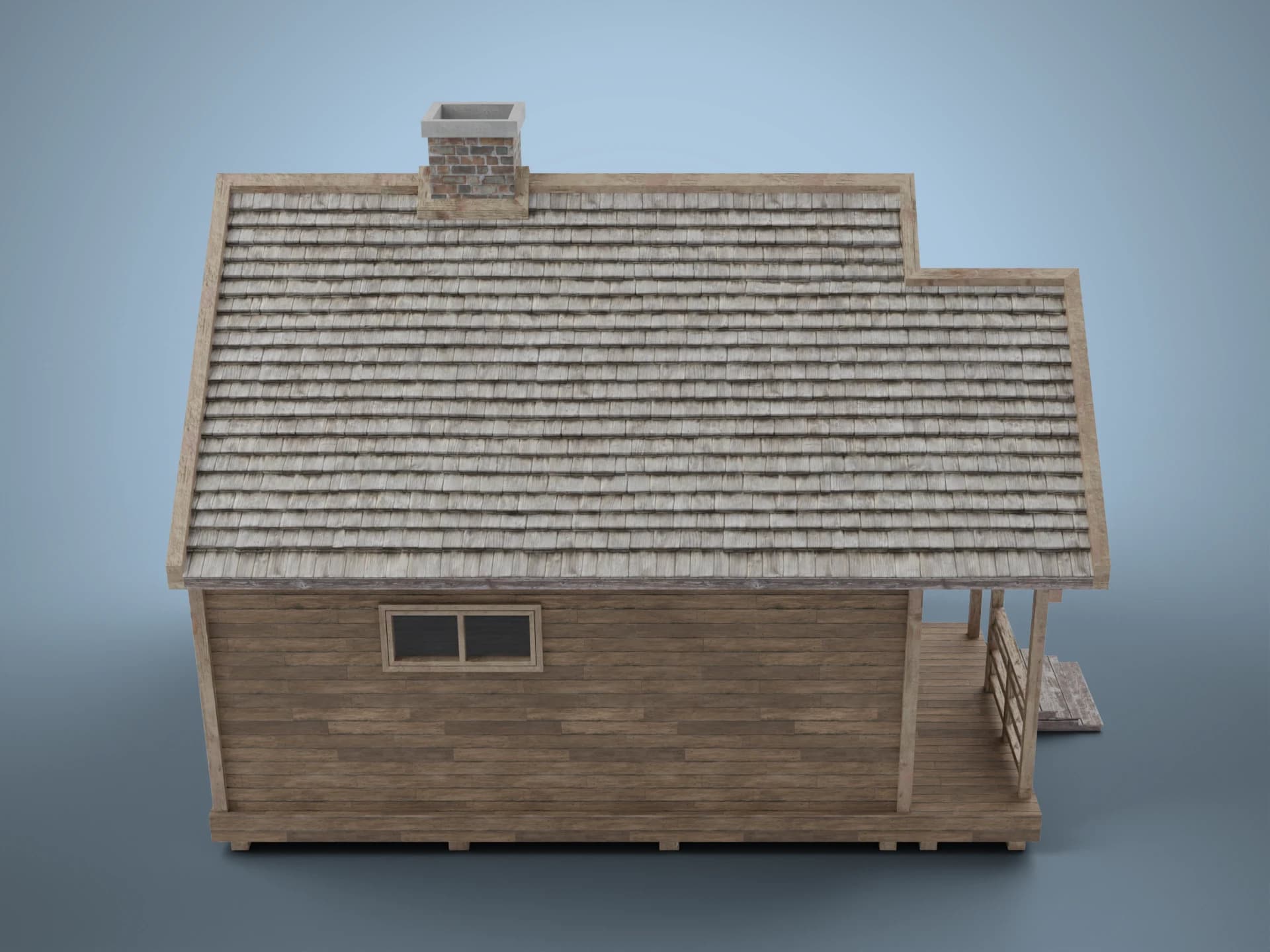 Small Wooden House with Porch 3D Model