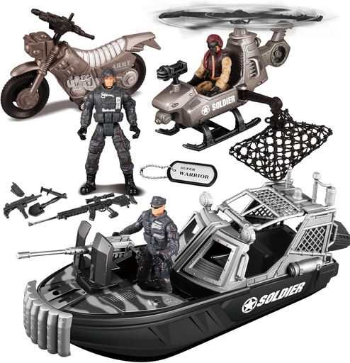 9 Pcs Combat Boat and Military Vehicle Toys Set